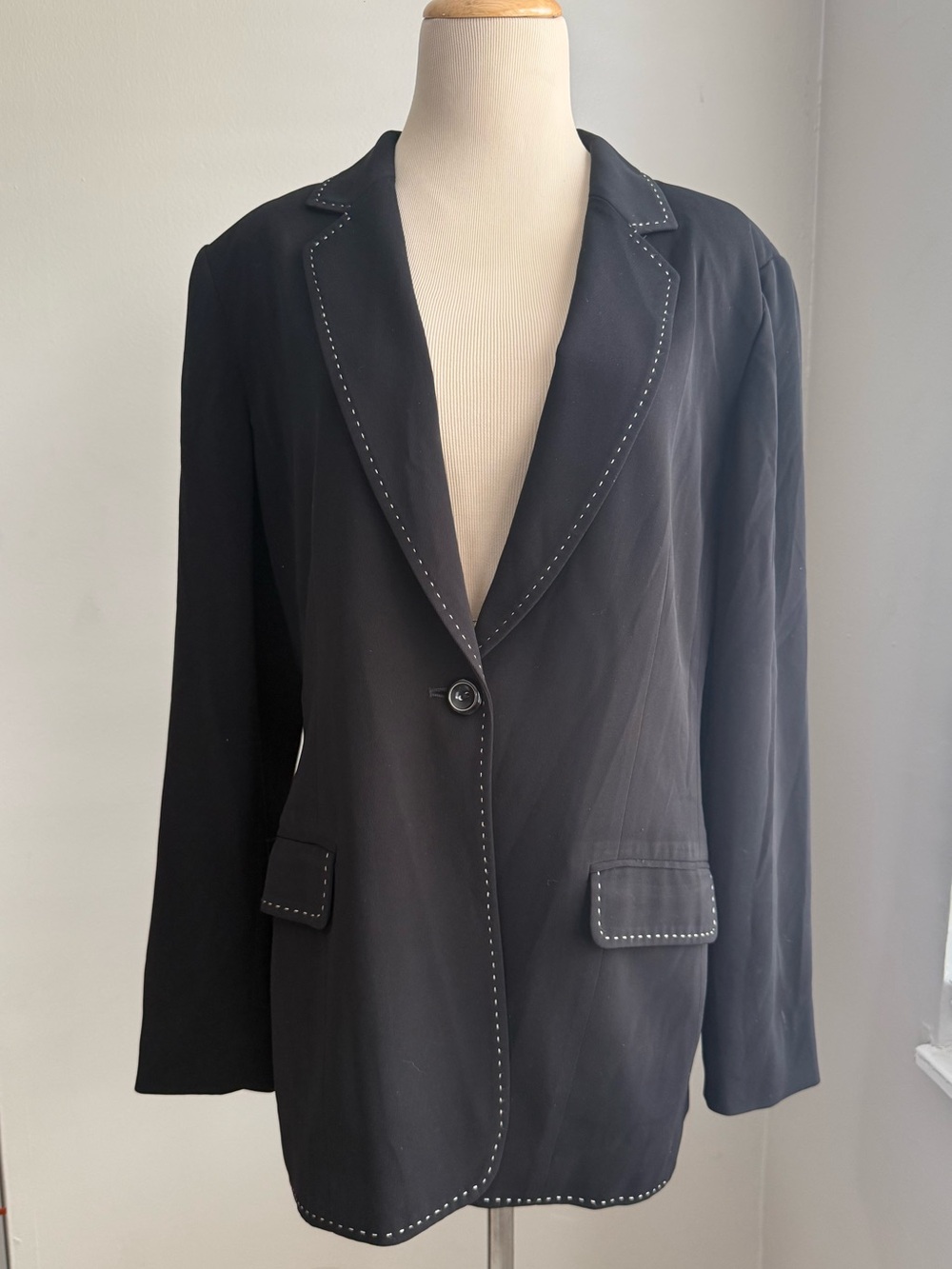 Jones New York Suit Black Women's Single-Button Blazer with Contrast Stitching